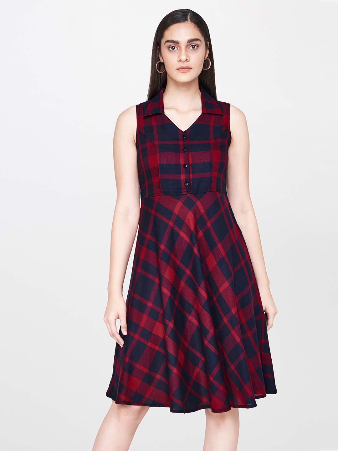 

AND Women Black & Red Checked A-Line Dress