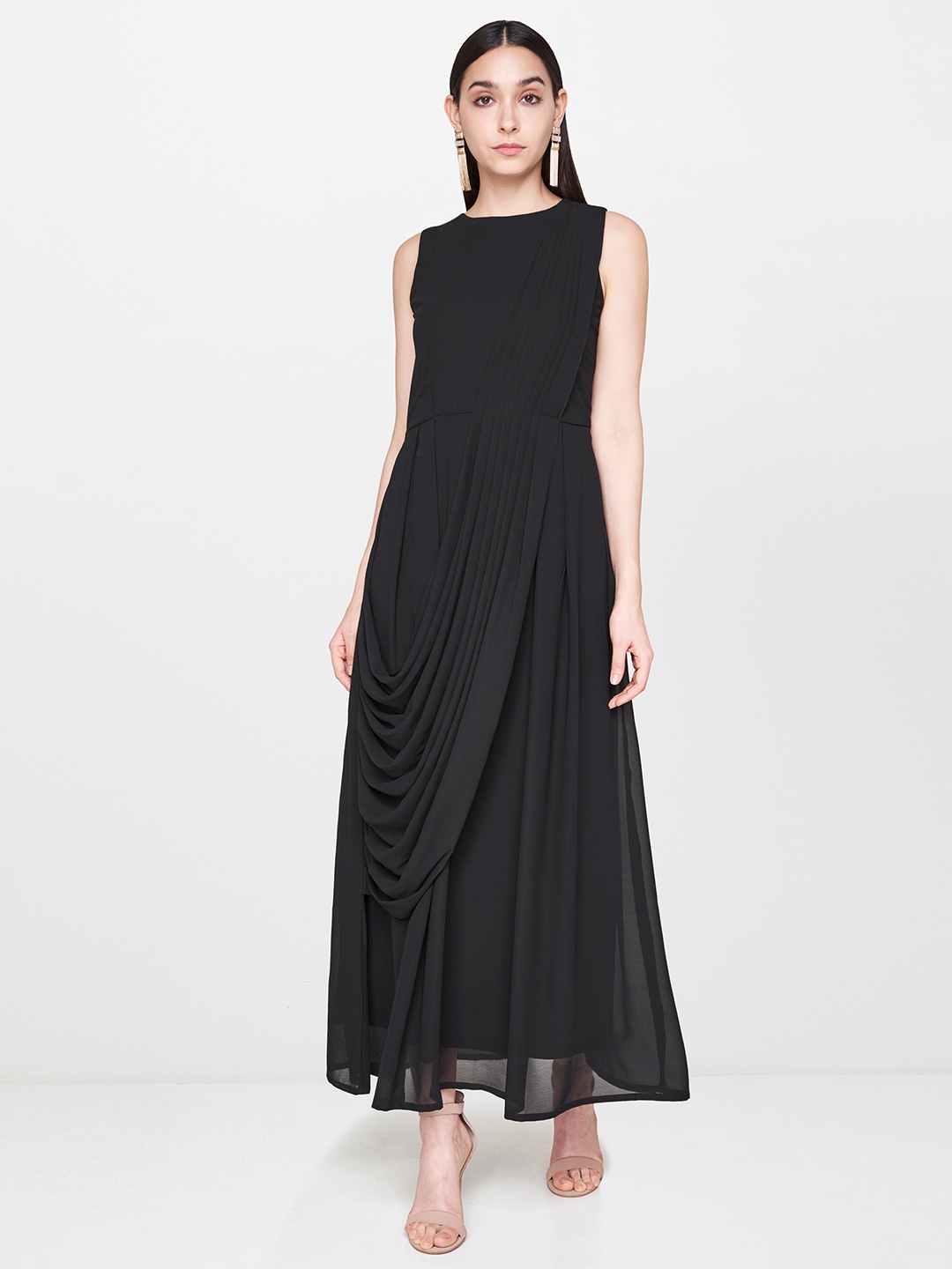 

AND Women Solid Black Maxi Dress