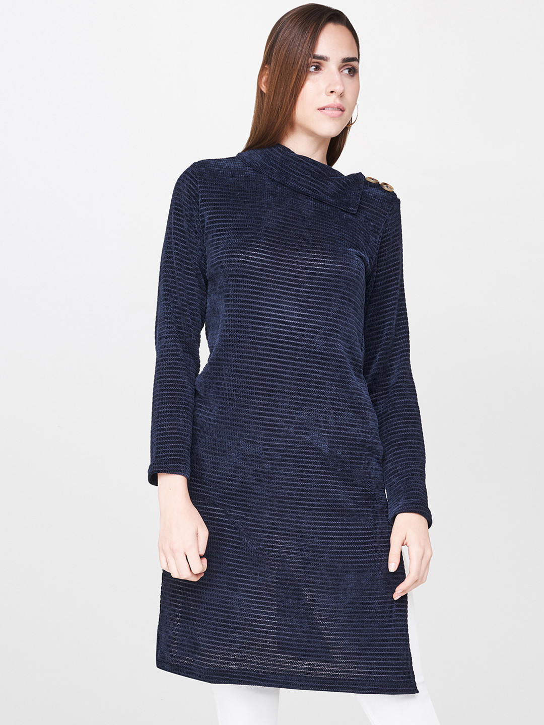 

AND Women Navy Blue Solid Tunic