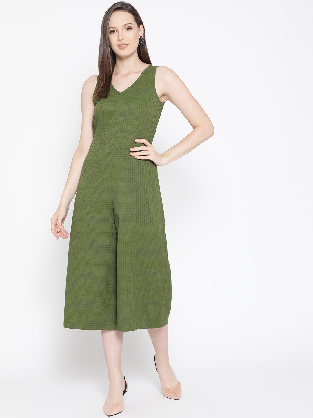 

AND Women Green Self-Checked Culotte Jumpsuit