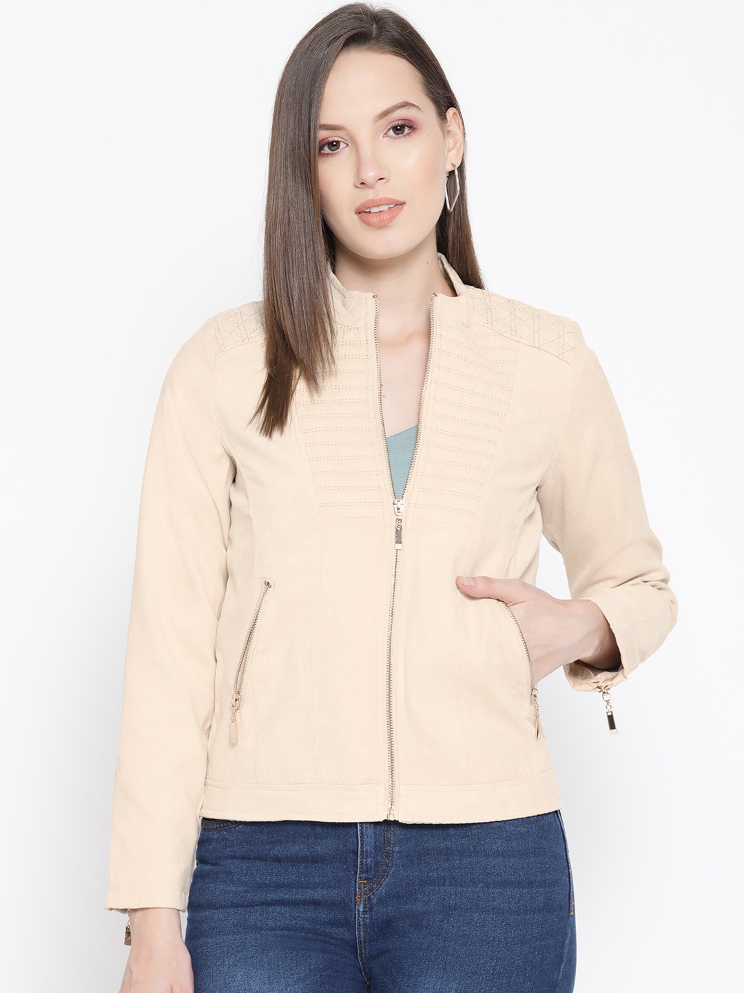 

AND Women Cream-Coloured Solid Tailored Jacket