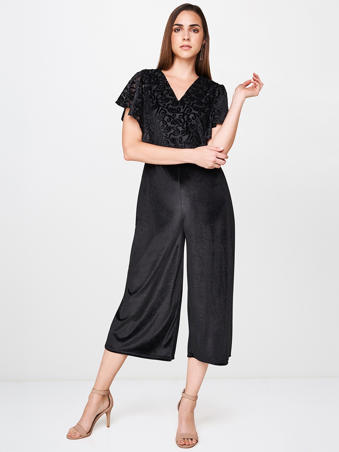 

AND Women Black Solid Culotte Jumpsuit