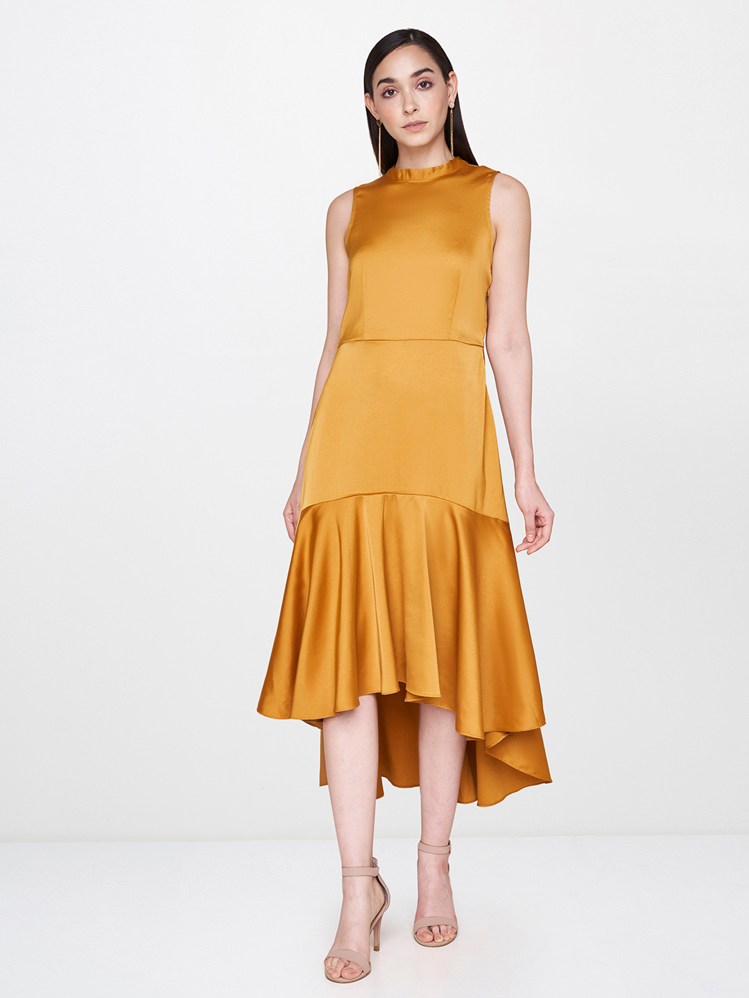 

AND Women Mustard Yellow Solid A-Line Dress