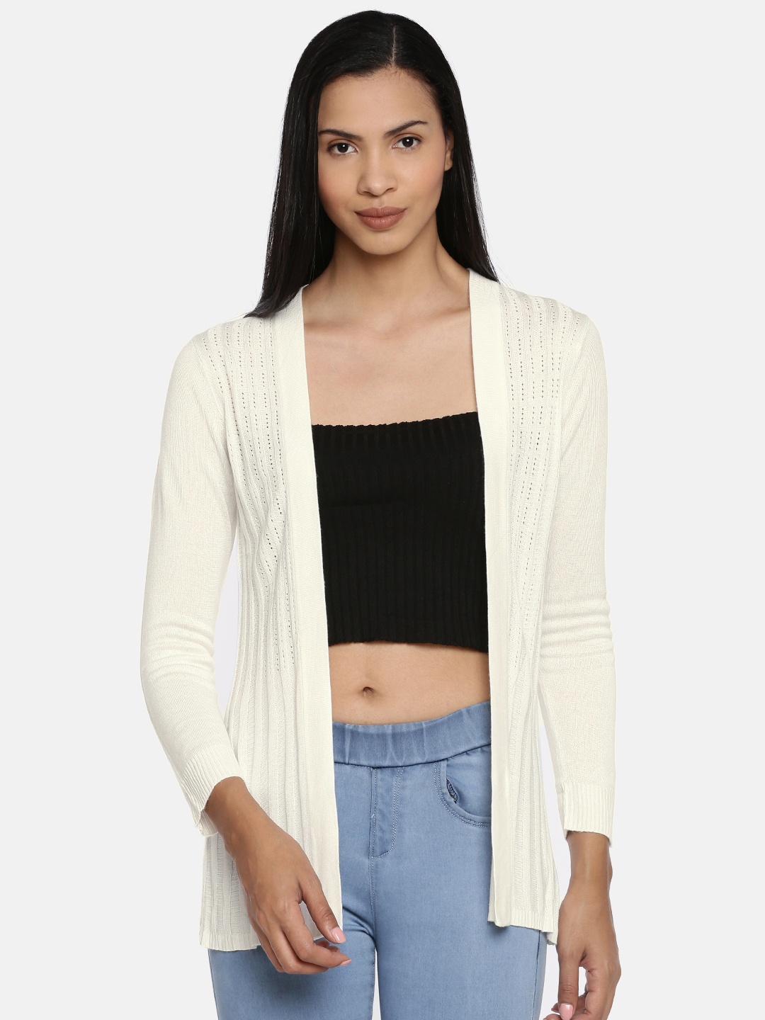 

AND Women White Solid Open Front Shrug
