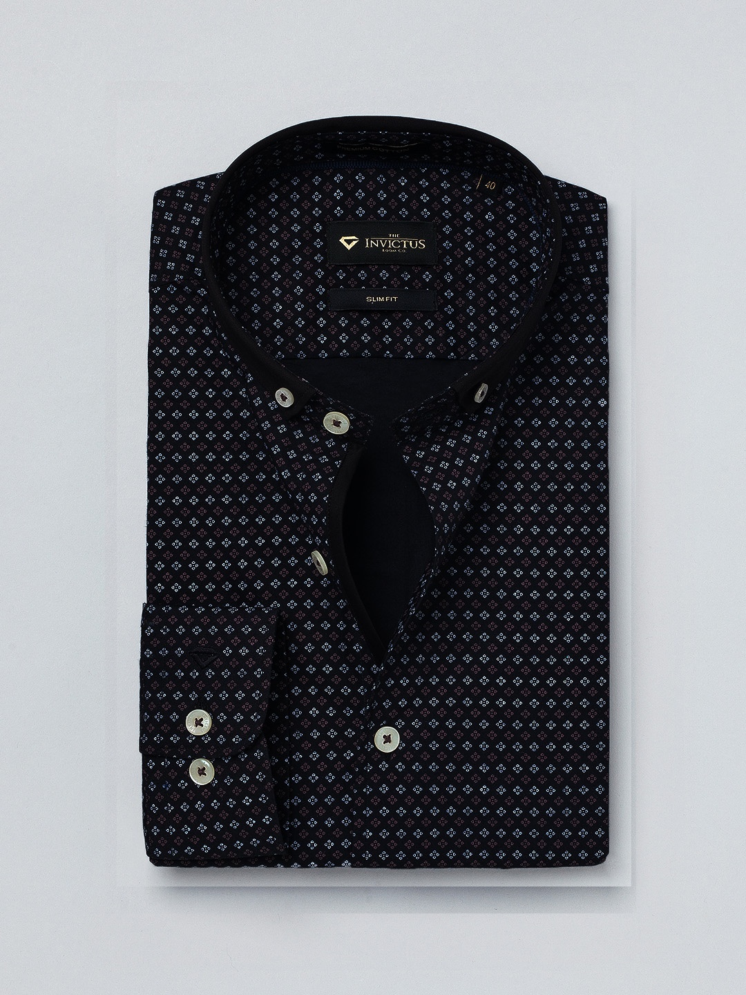 

INVICTUS Black Printed Slim Fit Sustainable Formal Shirt