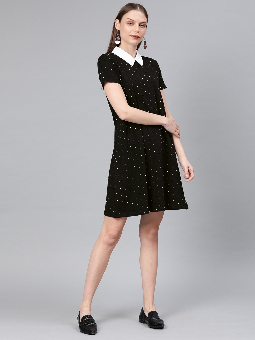 

Chemistry Women Black Polka Dots Printed T-shirt Dress