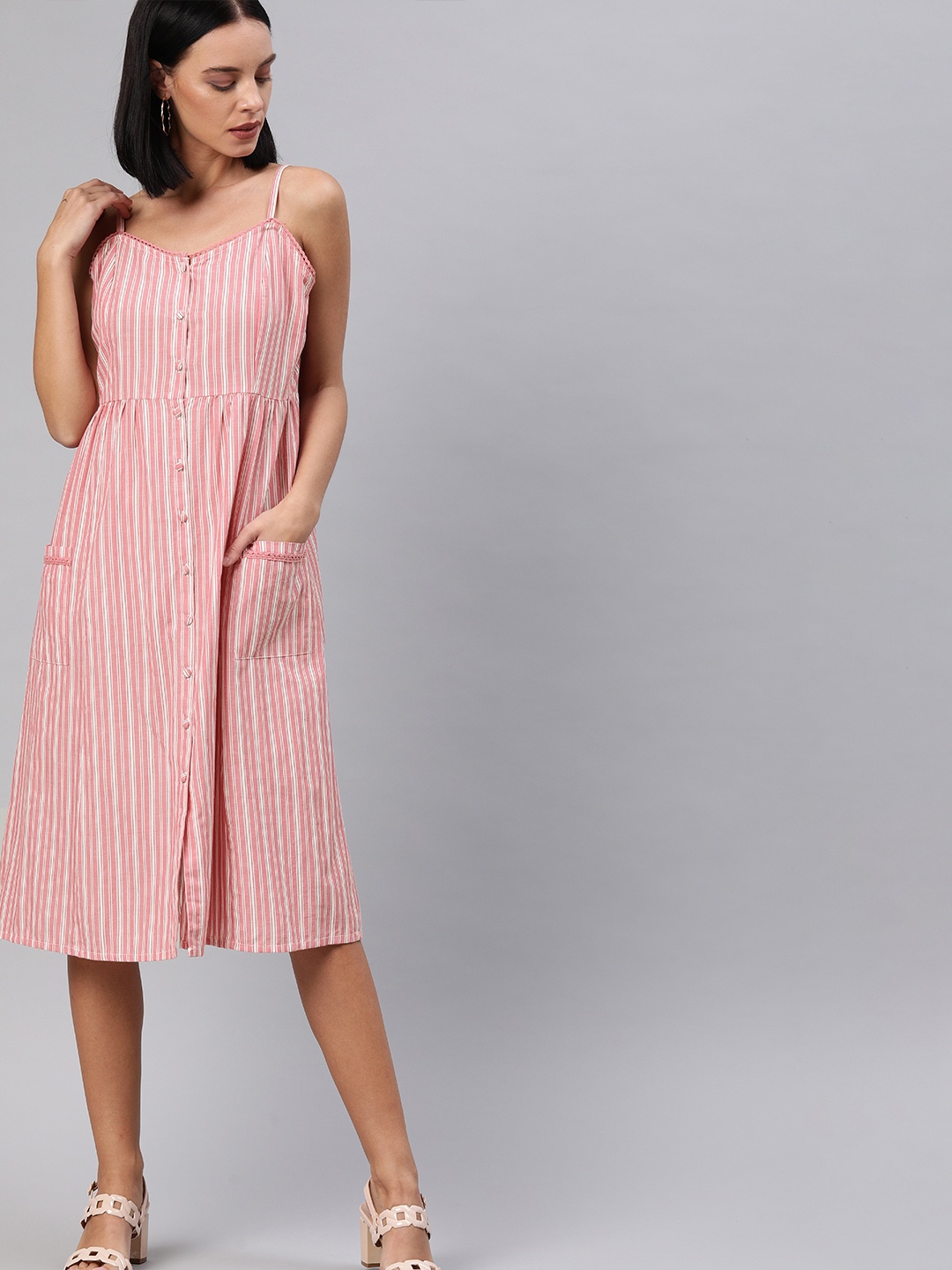 

Chemistry Women Pink & Off-White Striped A-Line Dress