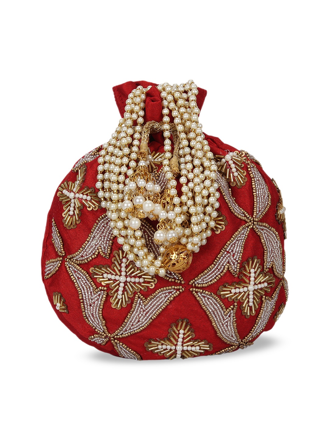 

Anekaant Red & Copper-Toned Embellished Faux Silk Clutch