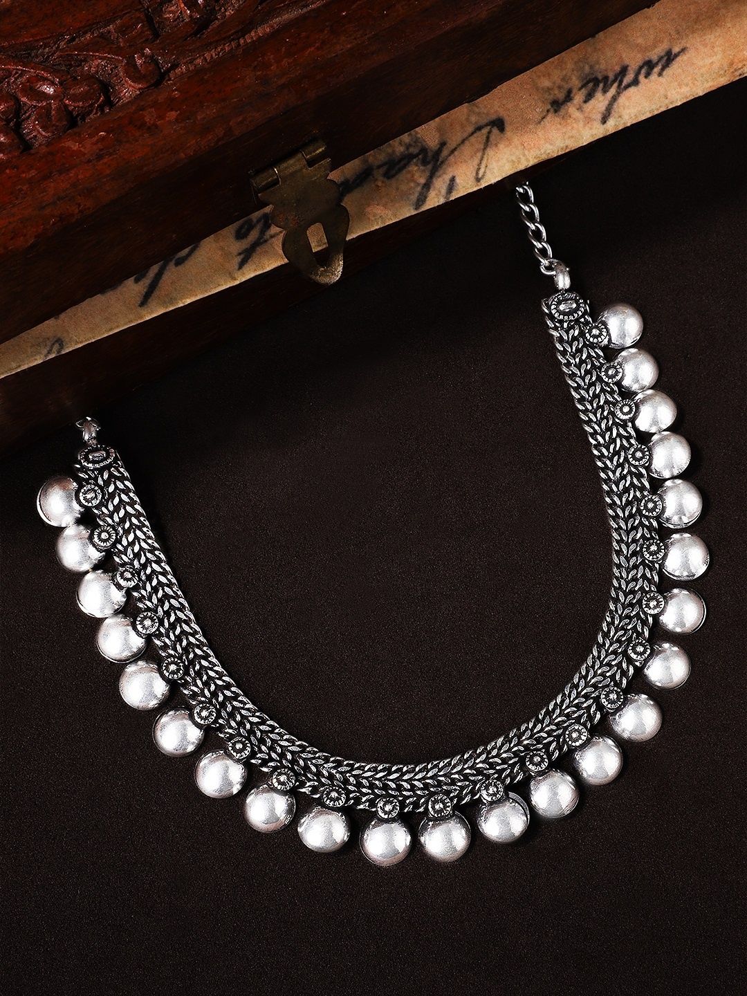 

Rubans Silver-Plated & Black Oxidised Necklace