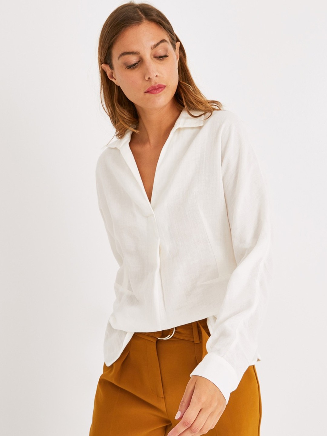 

promod Women White Solid Shirt Style Top