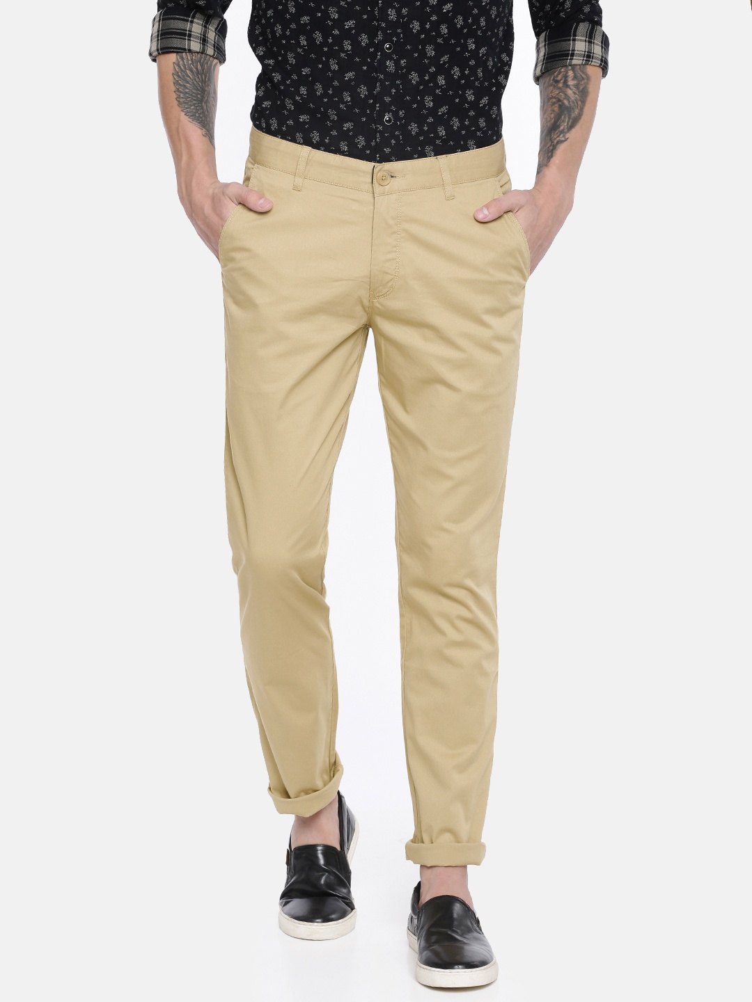 

John Players Men Beige Slim Fit Solid Regular Trousers