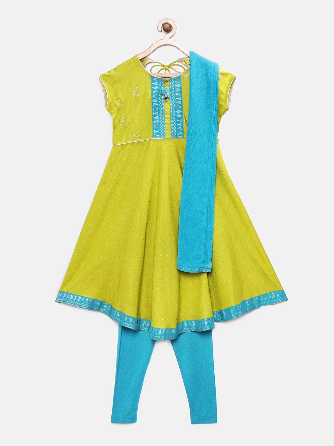 

Global Desi Girls Green & Teal Blue Green Self Design Tunic with Leggings