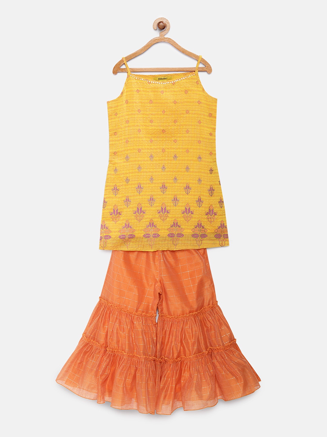 

Global Desi Girls Yellow & Orange Printed Tunic with Palazzos