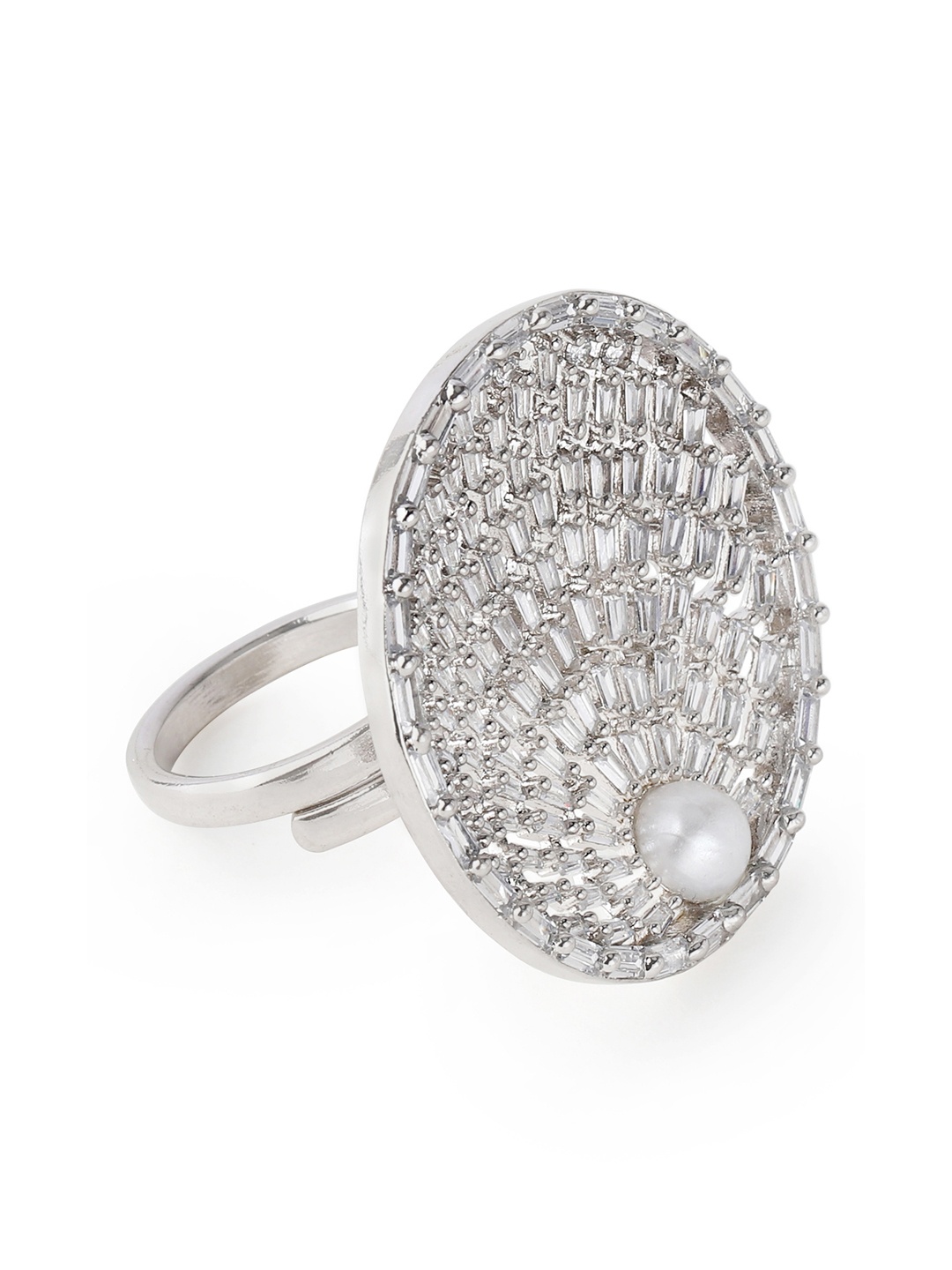 

Rubans Women Silver -Toned & White Stone Studded Adjustable Ring