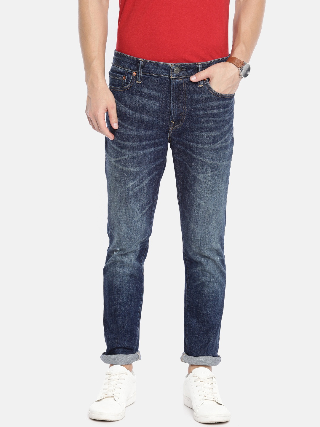 

AMERICAN EAGLE OUTFITTERS Men Blue Slim Fit Mid-Rise Low Distress Stretchable Jeans