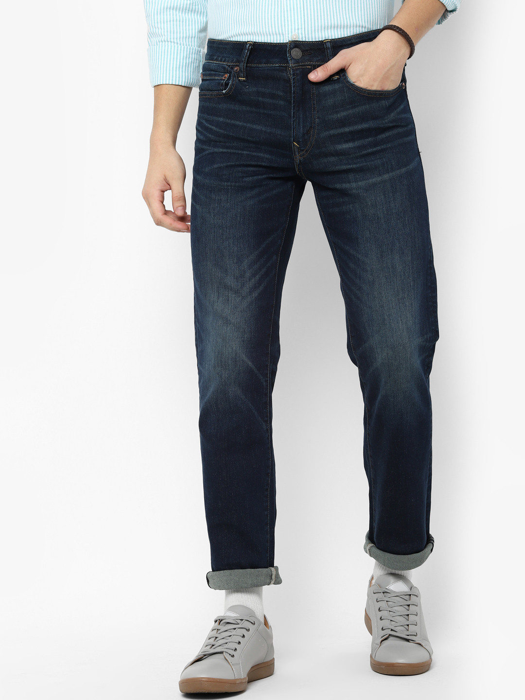 

AMERICAN EAGLE OUTFITTERS Men Blue Regular Fit Clean Look Stretchable Jeans