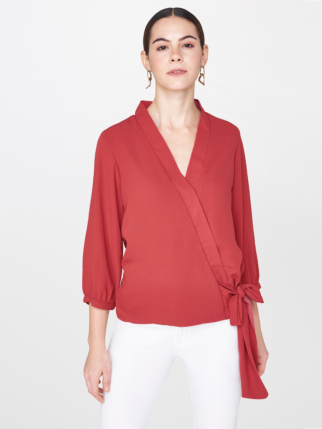 

AND Women Red Solid Top