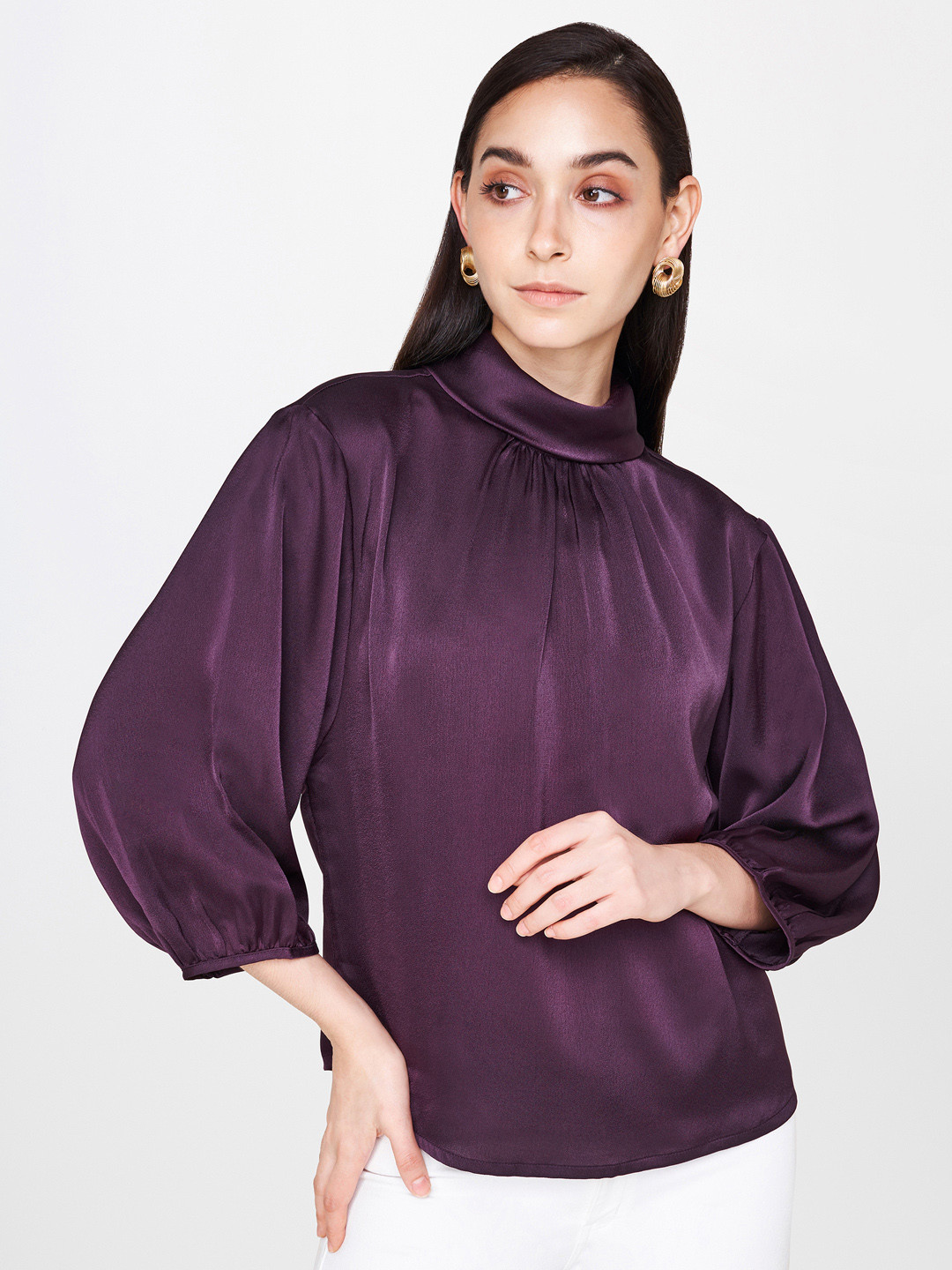 

AND Women Purple Solid Top