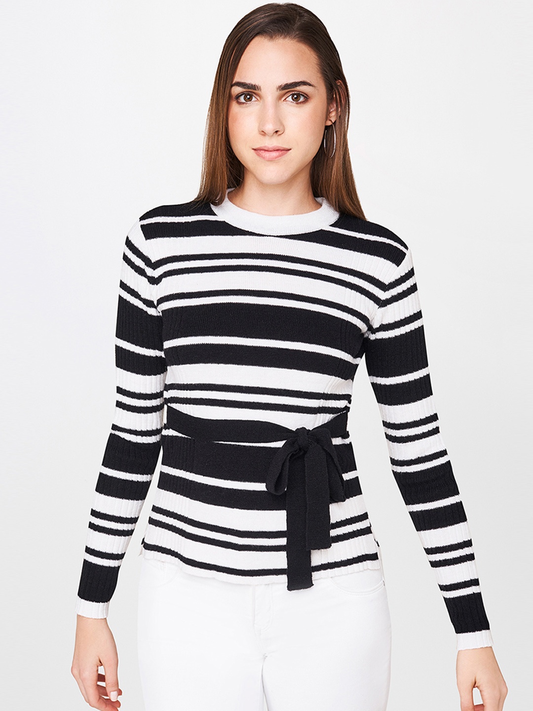 

AND Black & White Striped Monochrome Regular Top