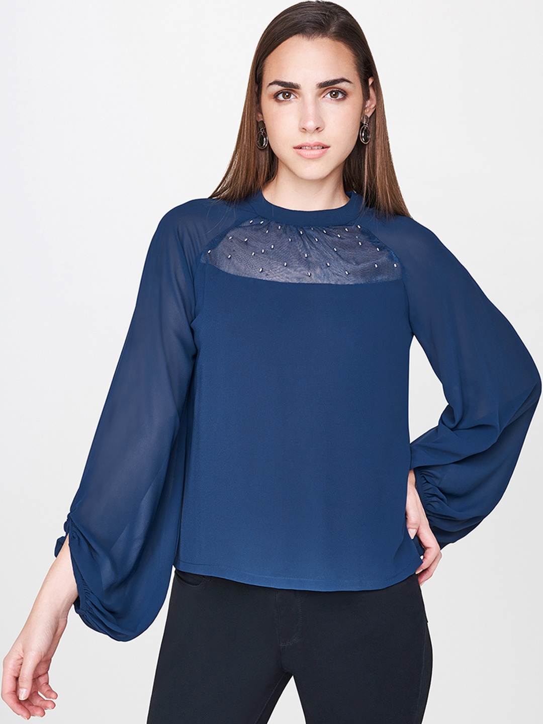 

AND Women Blue Solid Embellished Top