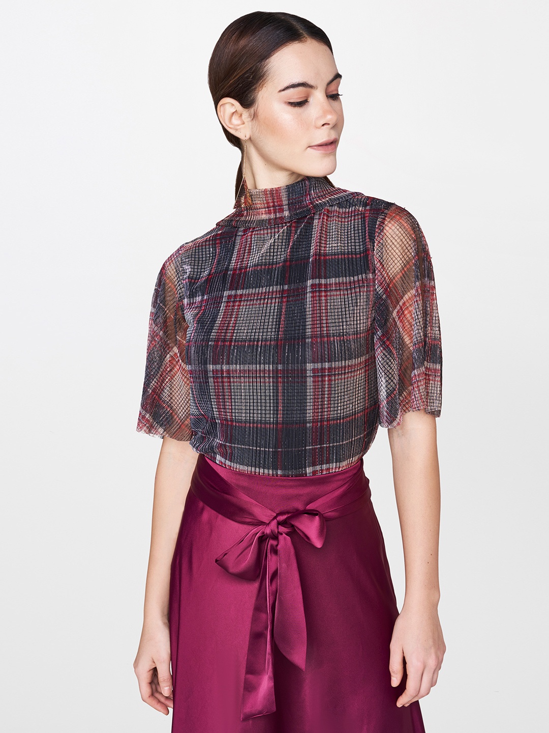 

AND Women Multicoloured Self Design Checked Top, Multi