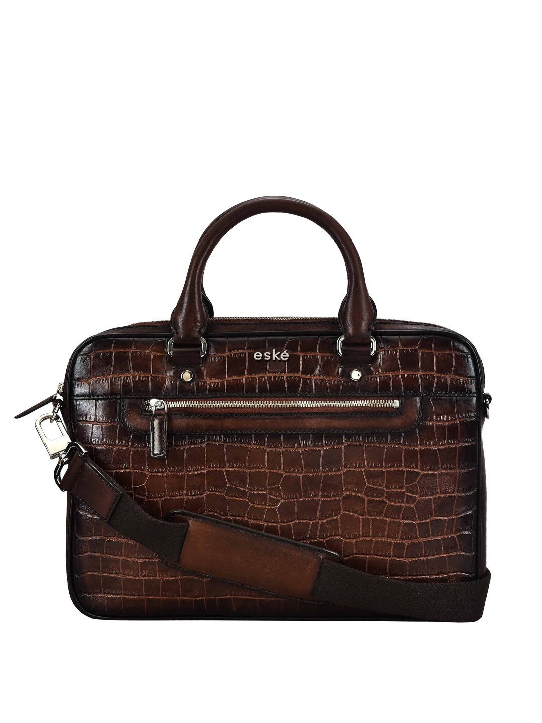 

Eske Men Tan Brown Textured Leather Laptop Bag