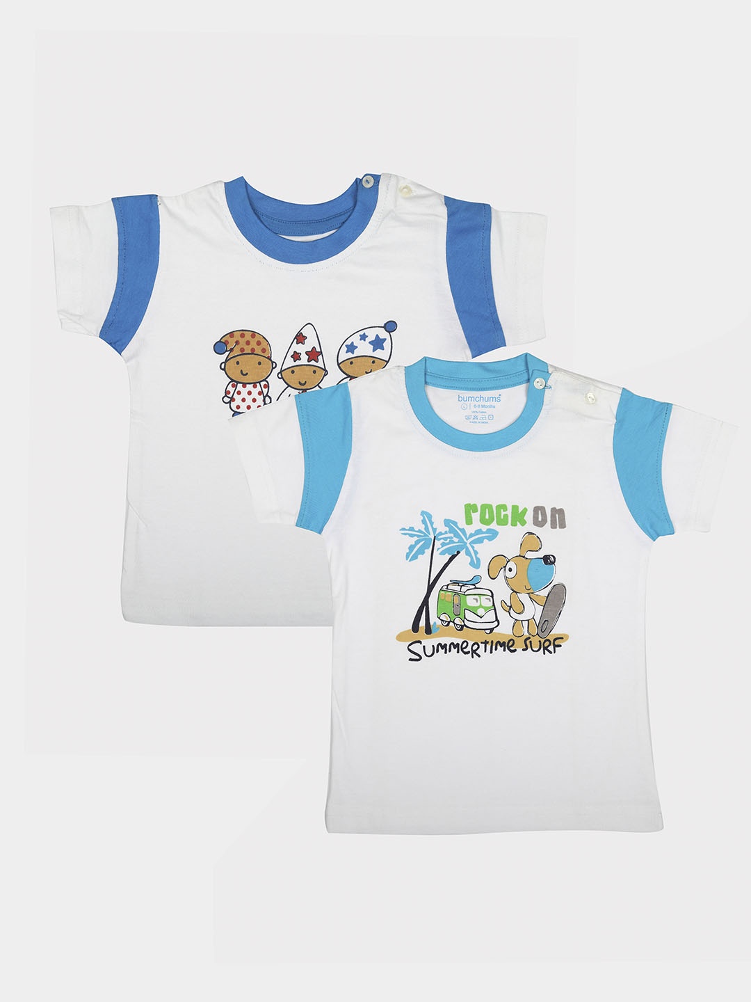 

Bumchums Boys Pack of 2 Assorted Printed Round Neck T-shirts