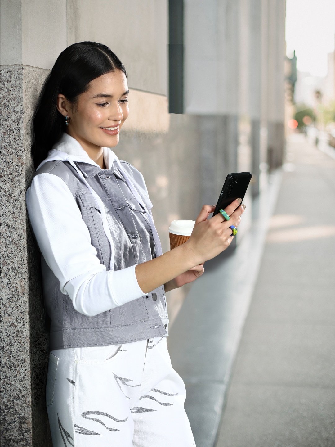 

Campus Sutra Women Grey & White Hooded Colourblocked Tailored Jacket