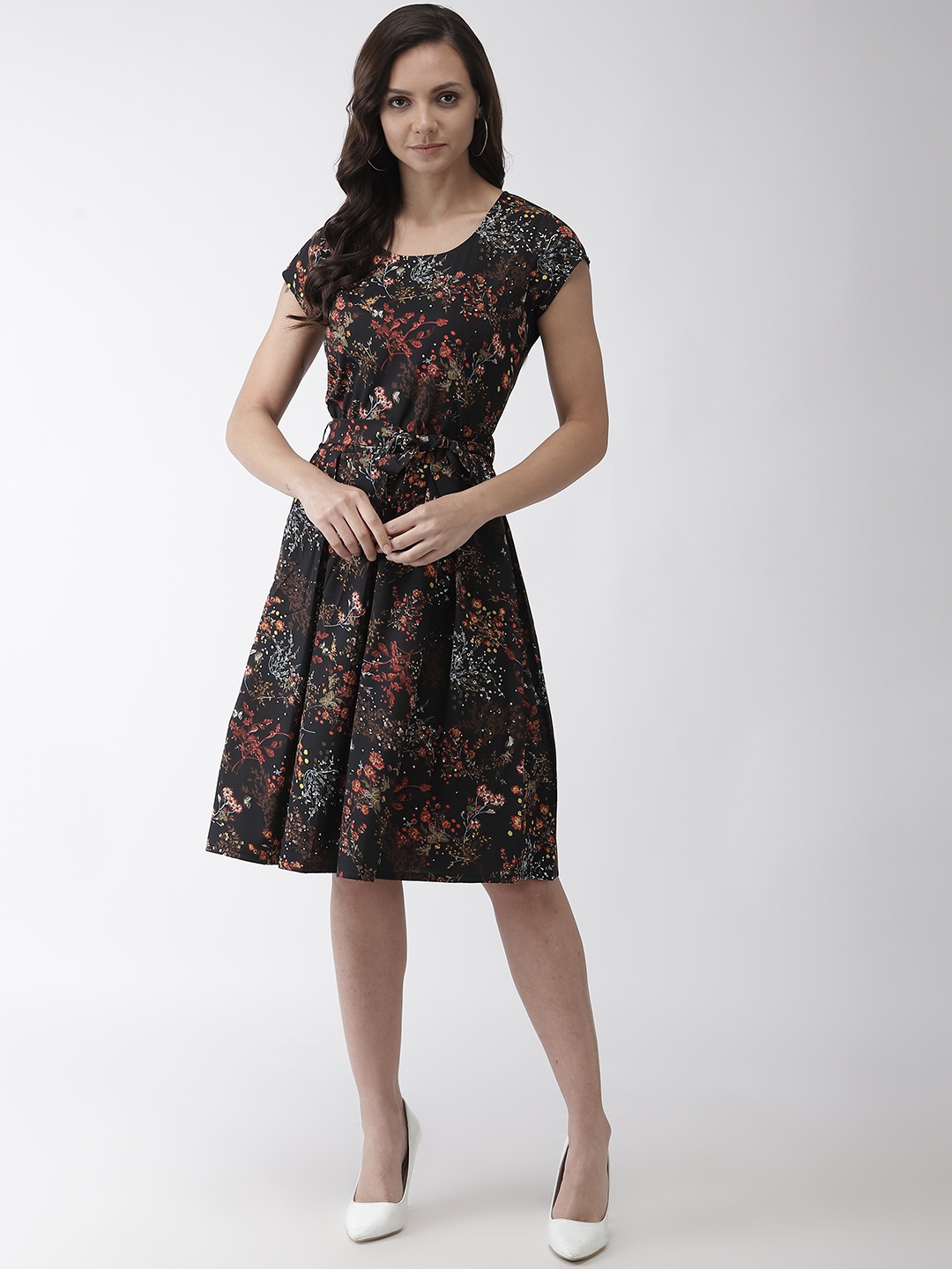 

WISSTLER Women Black & Red Printed Fit and Flare Dress