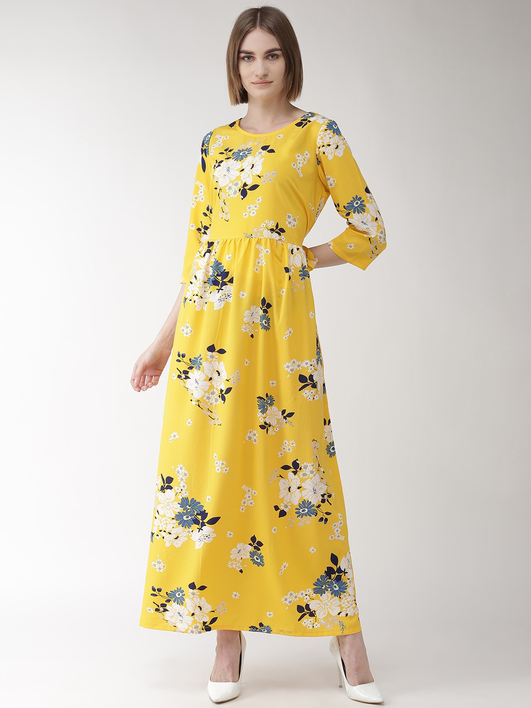 

plusS Women Yellow Printed Maxi Dress