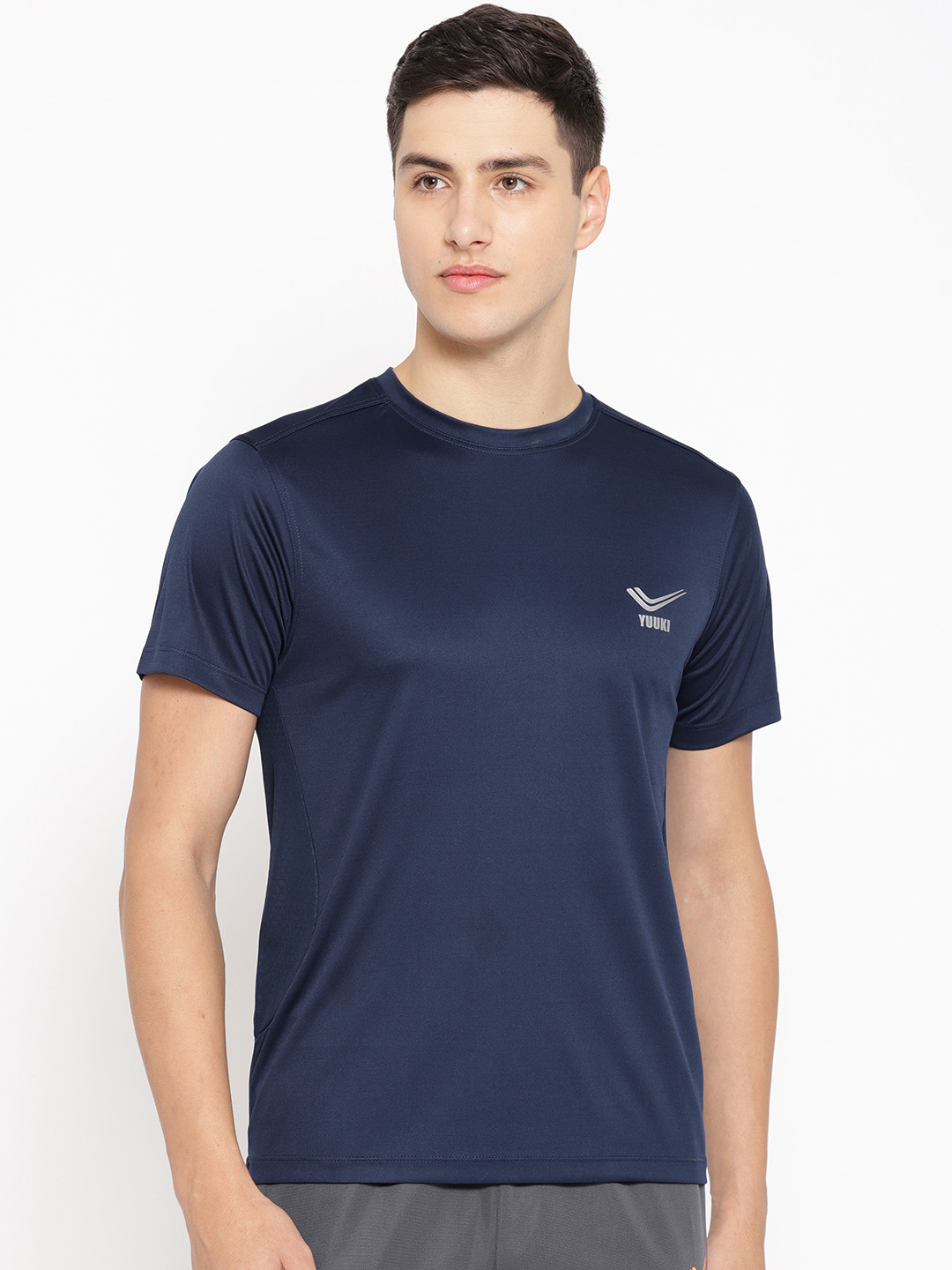 

Yuuki Men Navy Blue Printed Round Neck Slim Fit Running T-shirt