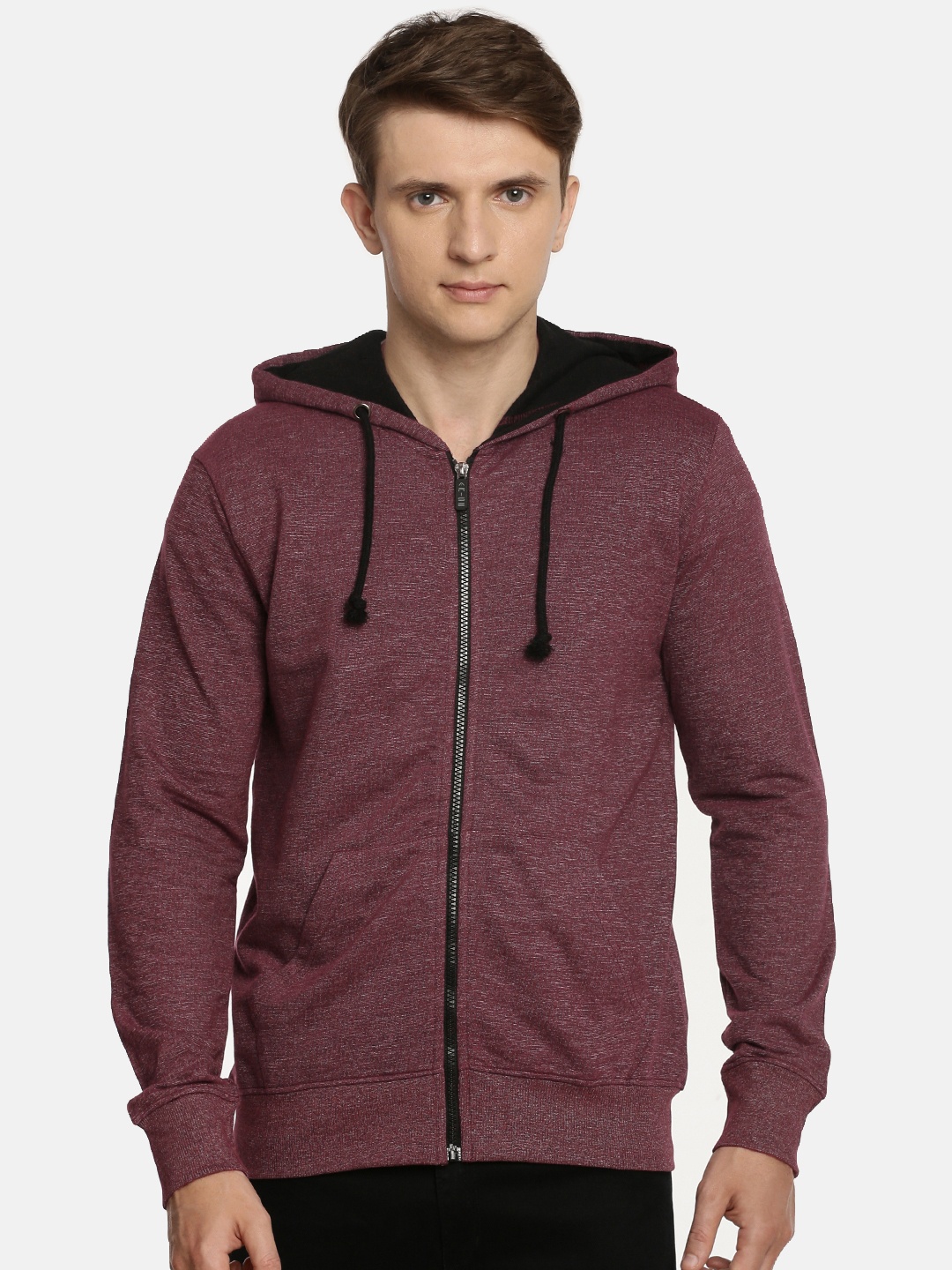 

ARISE Men Maroon Solid Hooded Sweatshirt