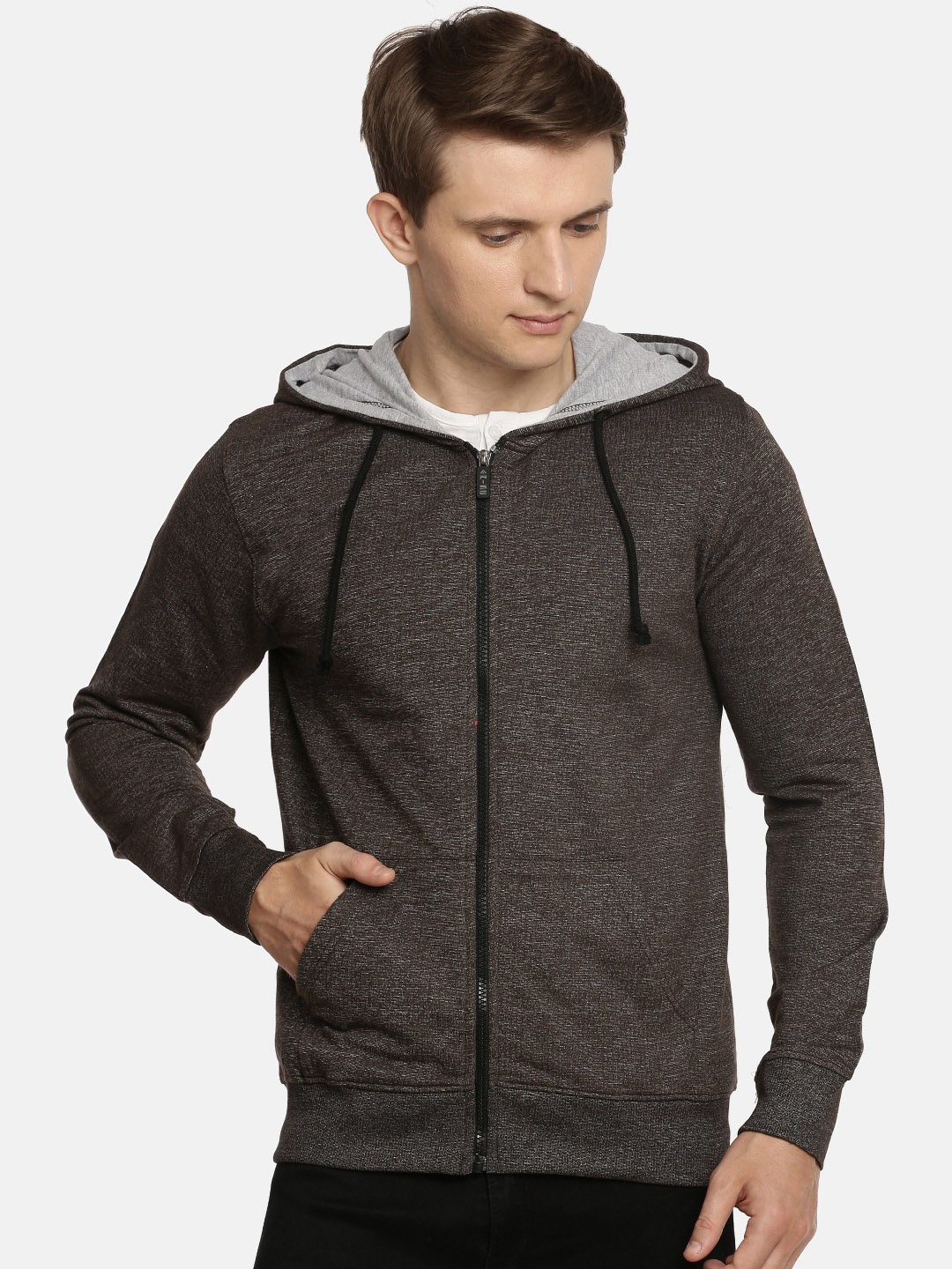 

ARISE Men Brown Solid Hooded Sweatshirt