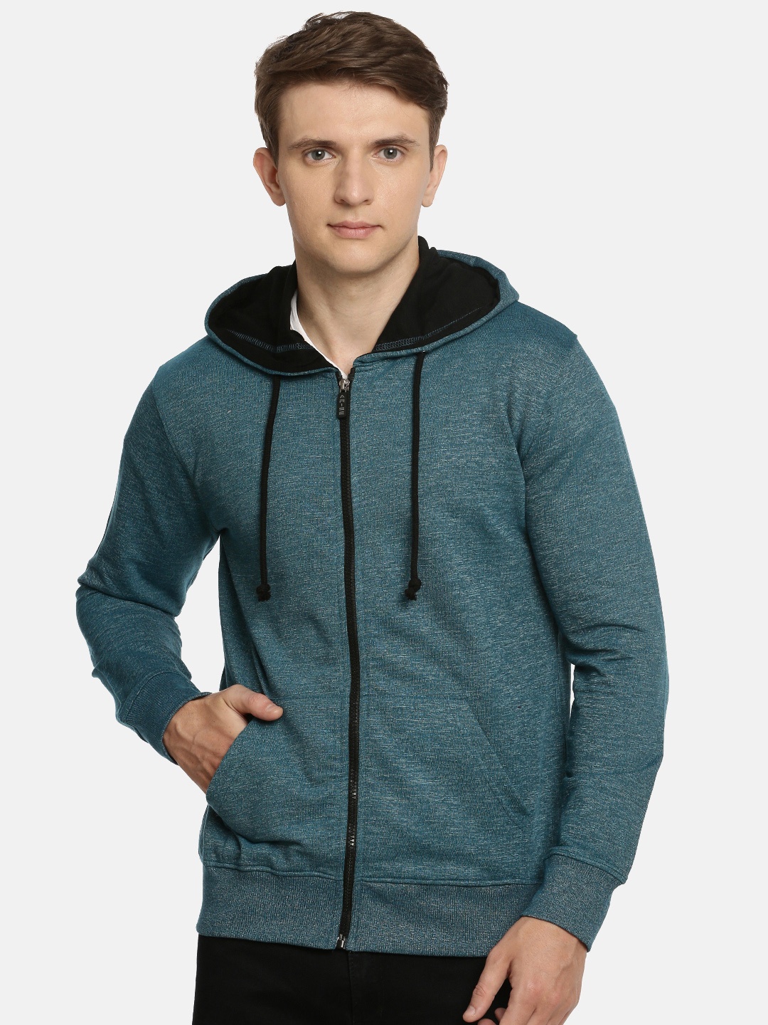 

ARISE Men Teal Blue Solid Hooded Sweatshirt