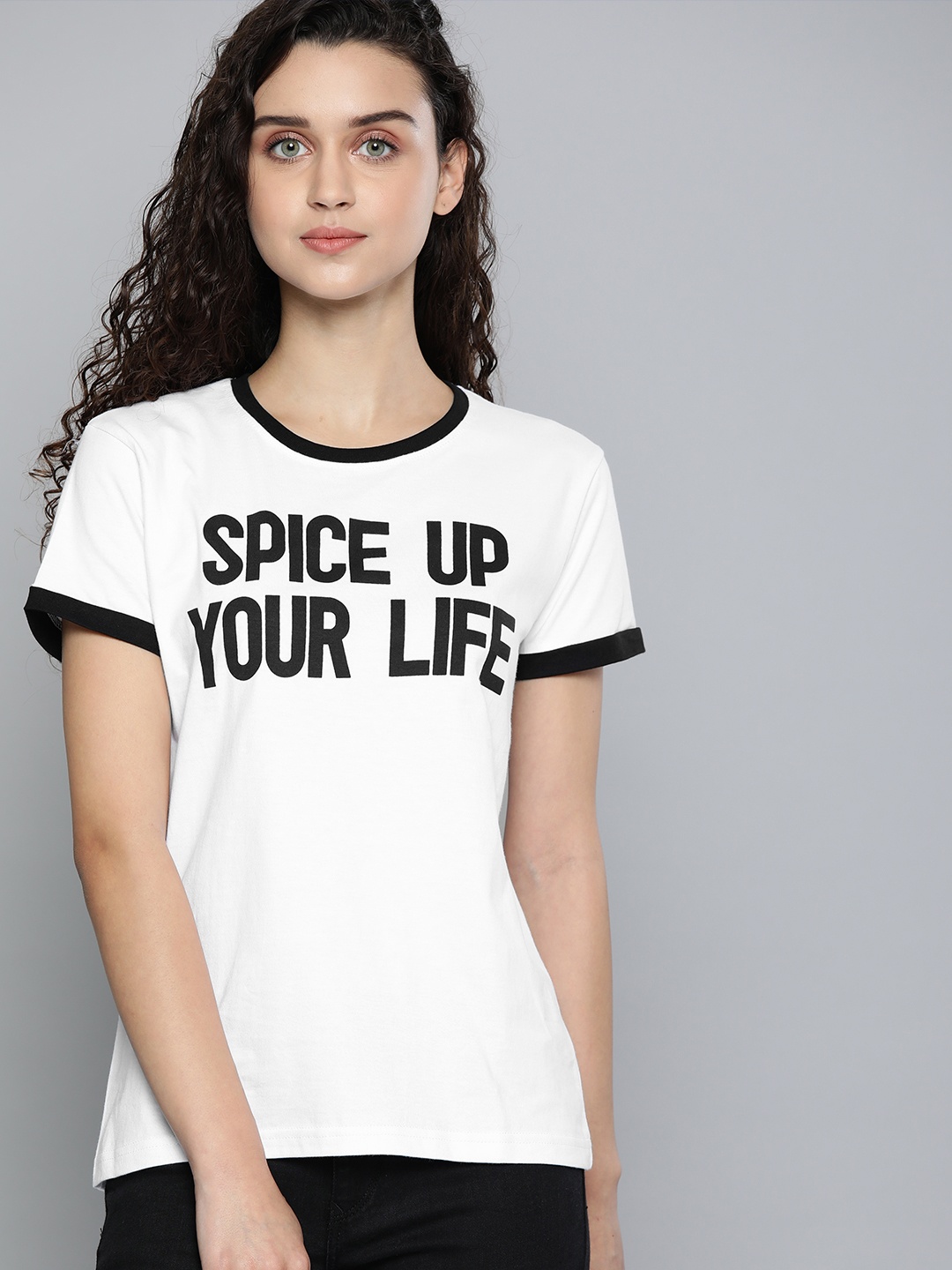 

DILLINGER Women White Printed Round Neck Regular Fit Pure Cotton T-shirt