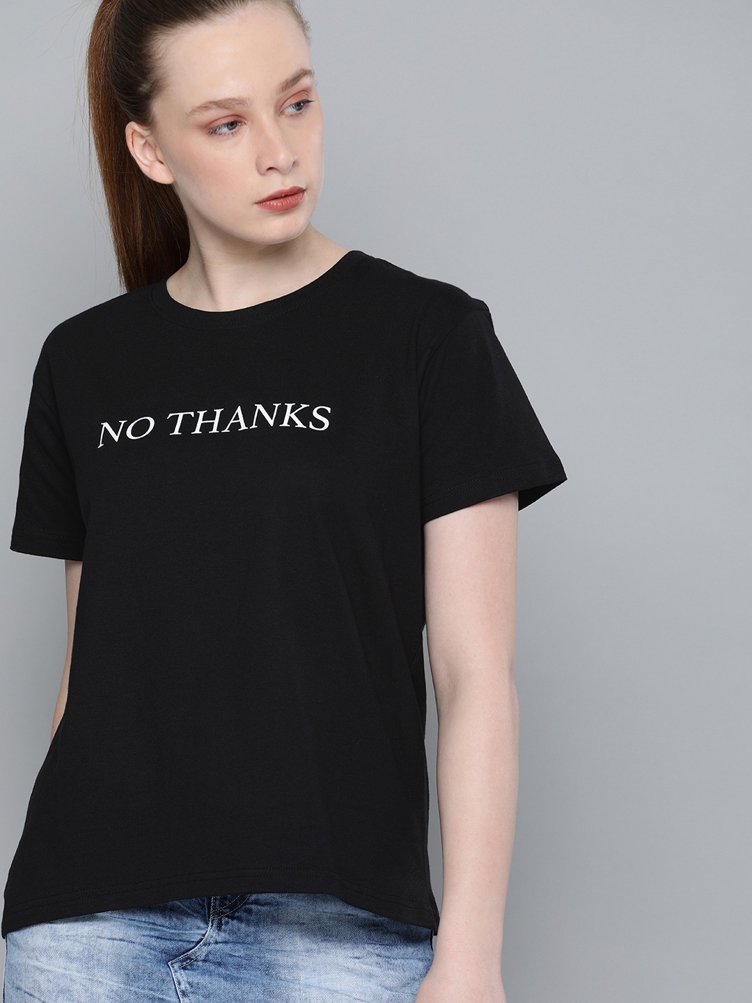 

DILLINGER Women Black Printed Round Neck Boxy Regular Pure Cotton T-shirt
