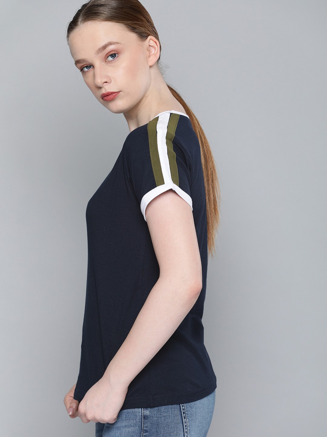 

DILLINGER Women Navy Blue Solid Round Neck Regular Fit Pure Cotton T-shirt