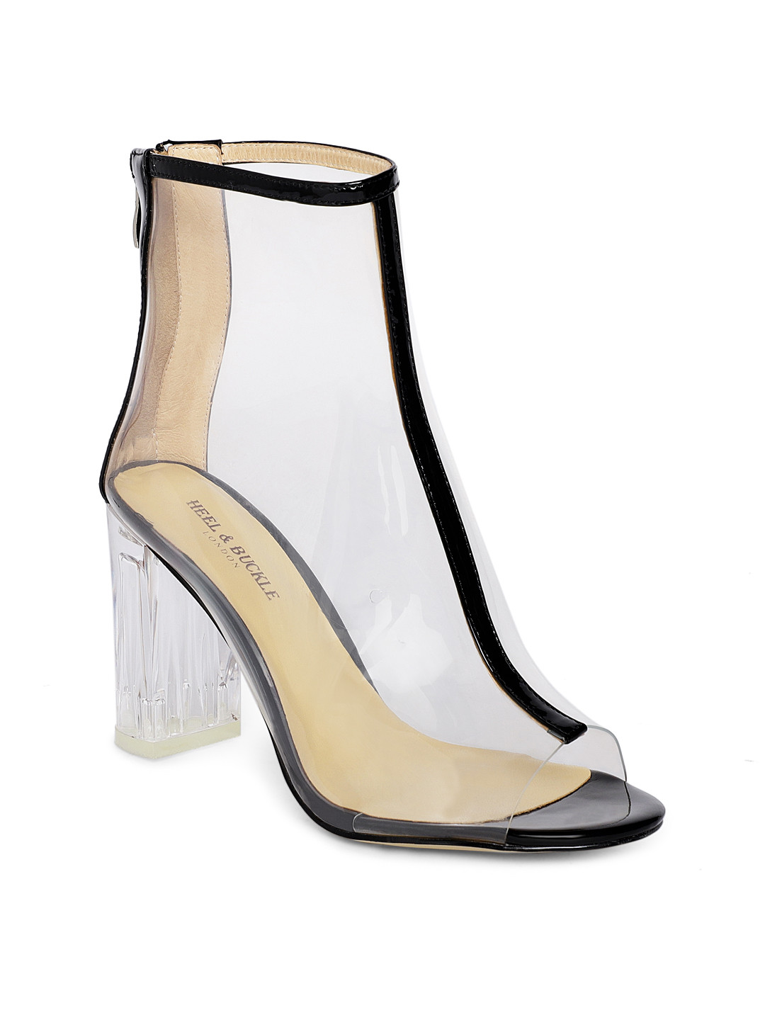 

Heel & Buckle London Women Black & Transparent Leather Solid Heeled Boots
