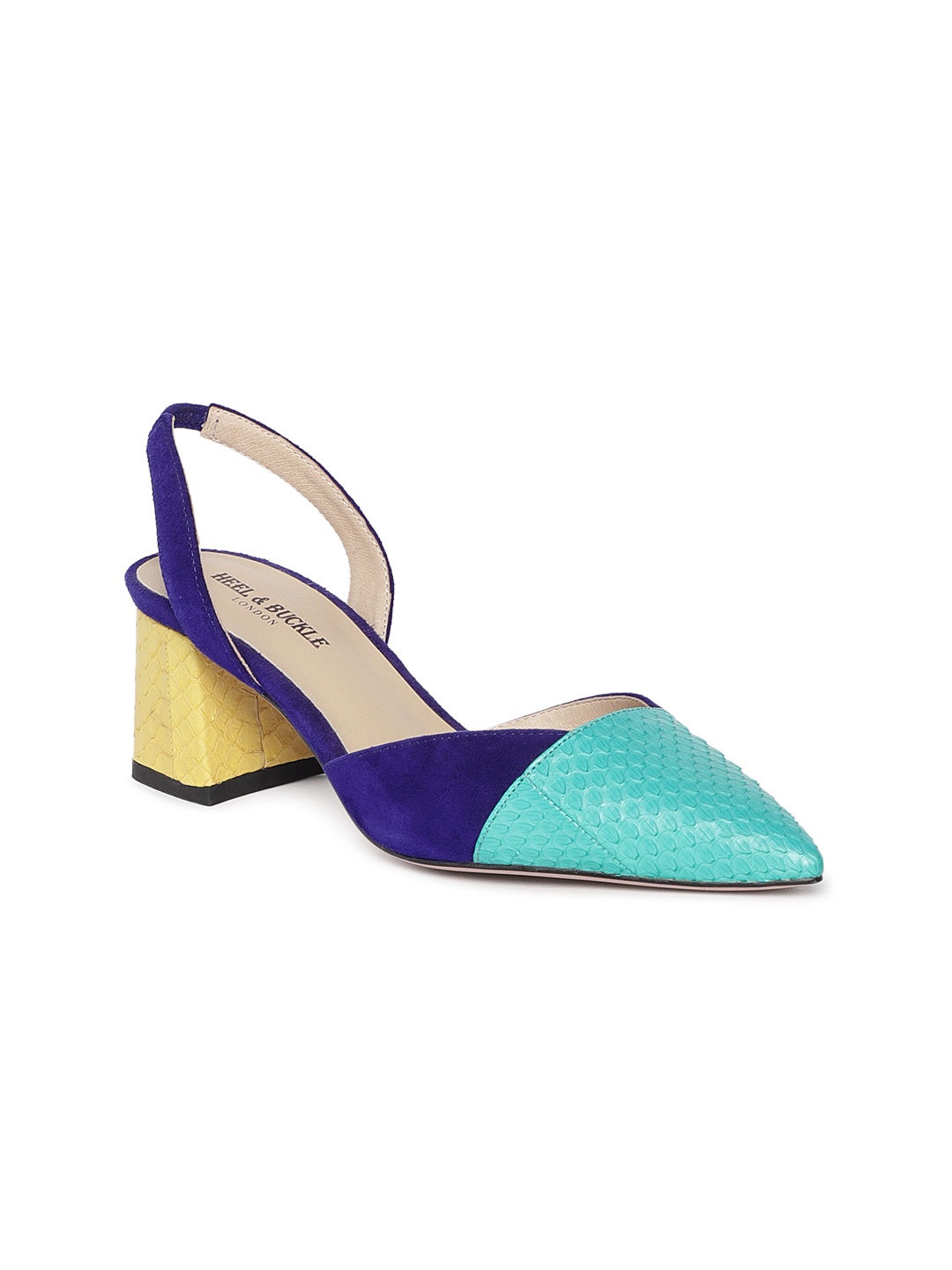 

Heel & Buckle London Women Blue Colourblocked Suede & Embossed Leather Sandals
