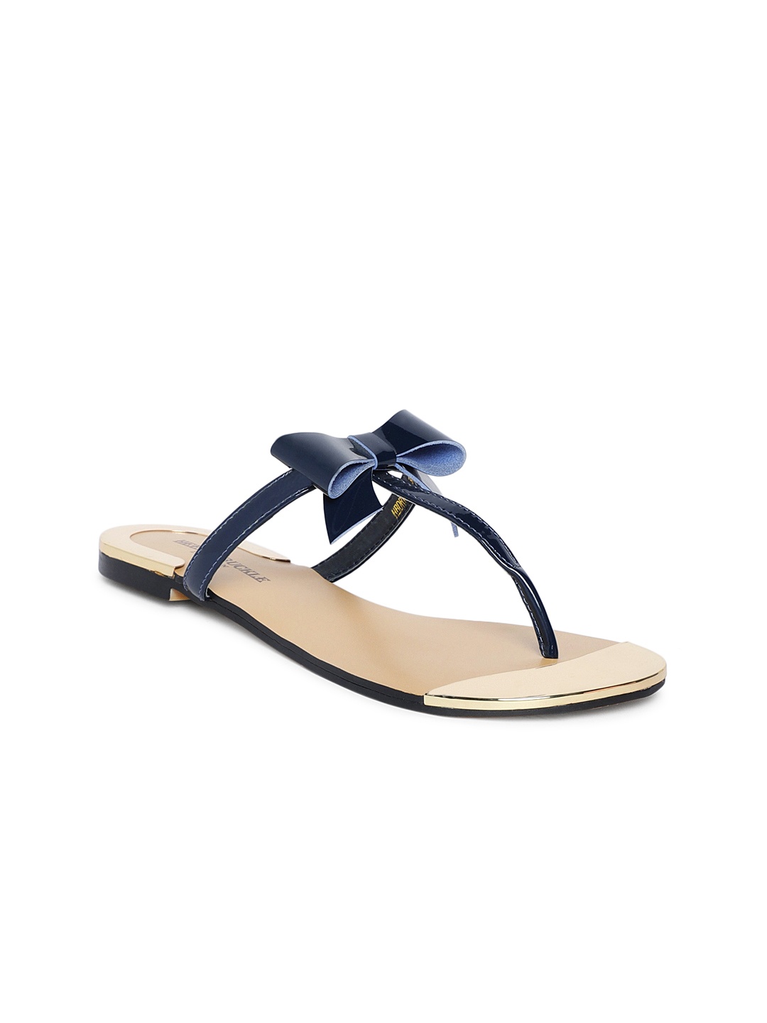 

Heel & Buckle London Women Blue Solid Leather T-Strap Flats