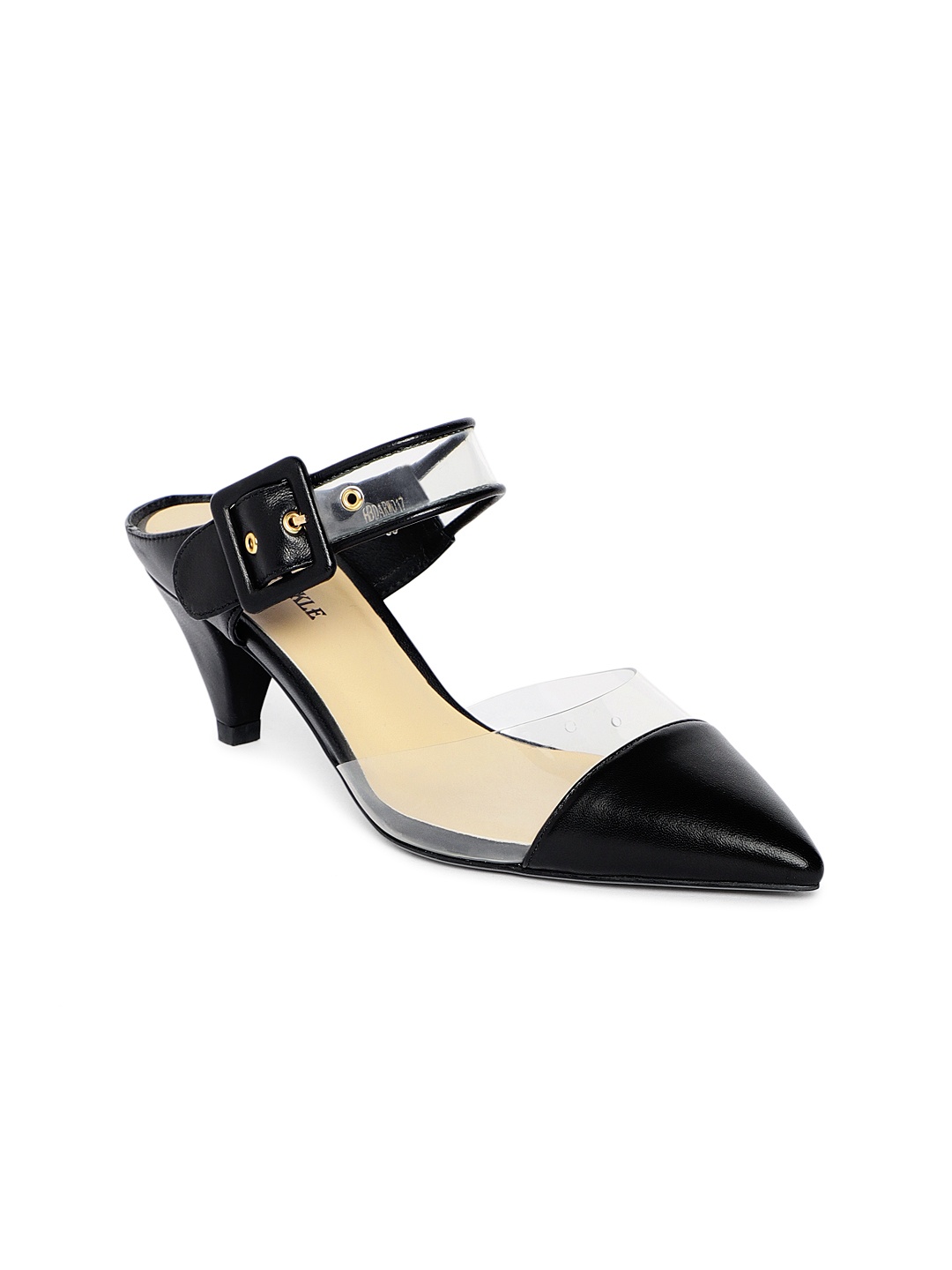 

Heel & Buckle London Women Black & Transparent Solid Leather Block Heels