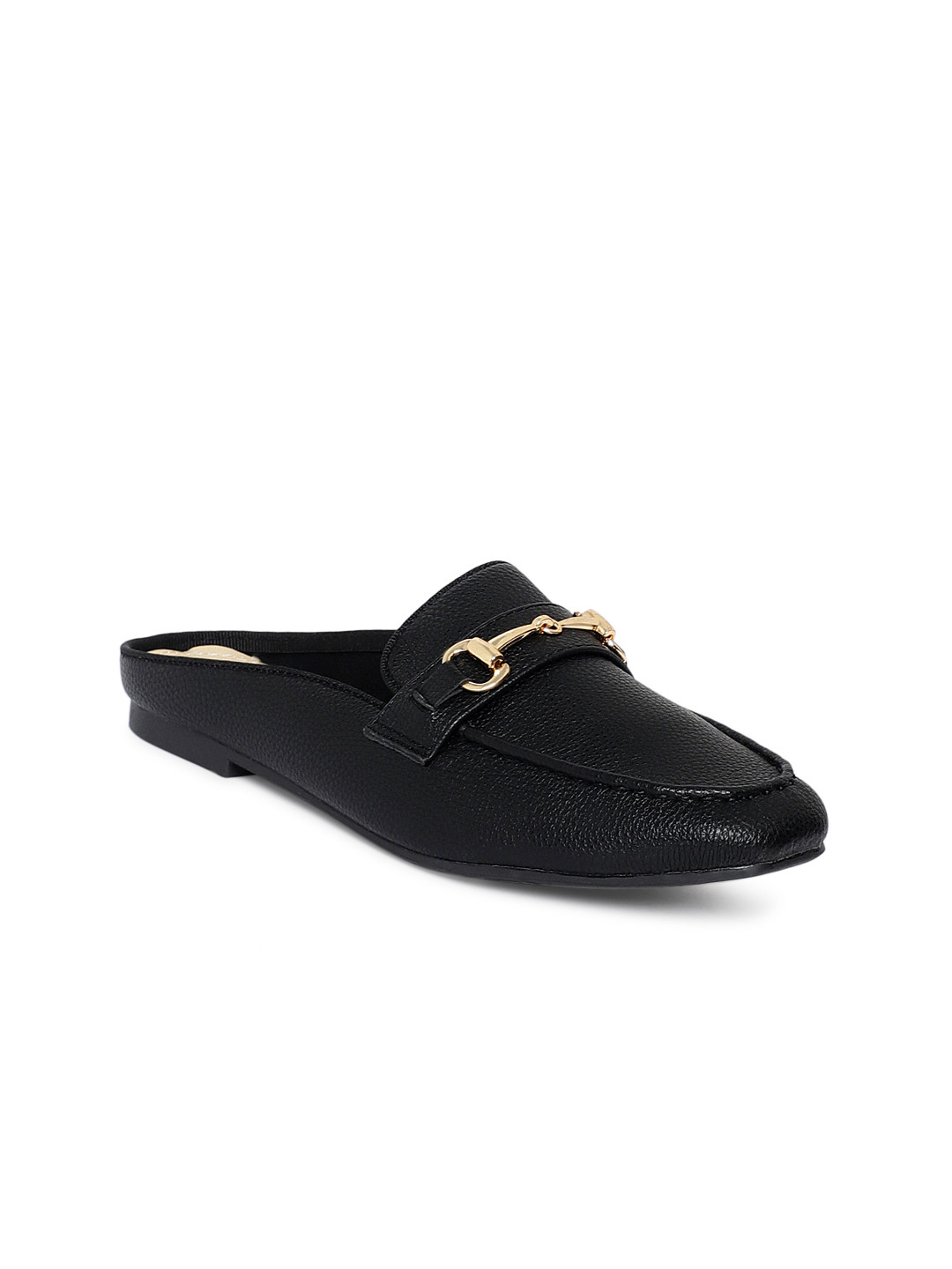 

Heel & Buckle London Women Black Solid Leather Mules
