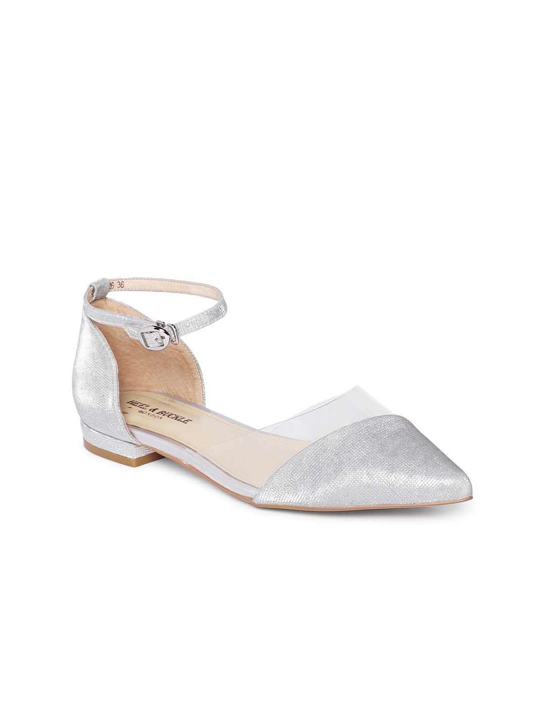 

Heel & Buckle London Women Silver-Toned Embellished Leather Flats