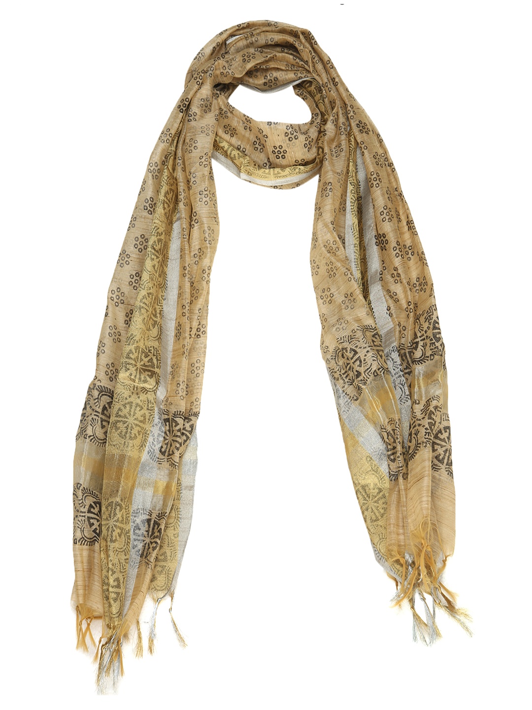 

Dupatta Bazaar Beige & Black Block Print Silk Dupatta