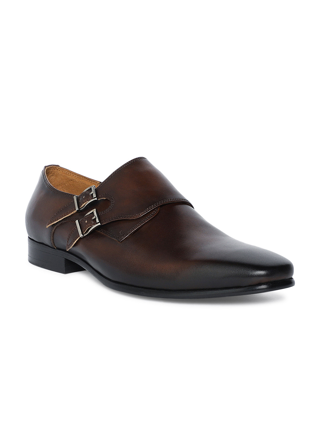 

Heel & Buckle London Men Brown Solid Formal Leather Monk Shoes