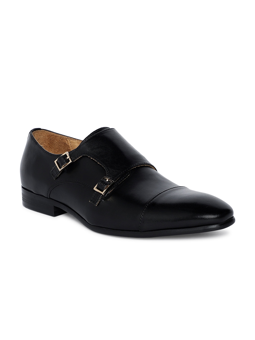 

Heel & Buckle London Men Black Solid Leather Monk Shoes