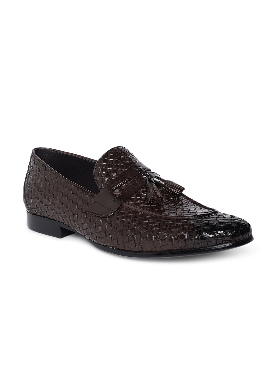 

Heel & Buckle London Men Brown Woven Design Formal Tassel Leather Loafer