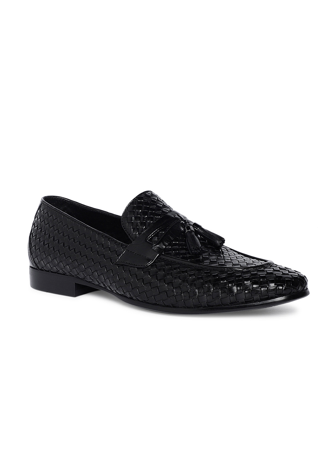 

Heel & Buckle London Men Black Woven Design Formal Tassel Leather Loafer