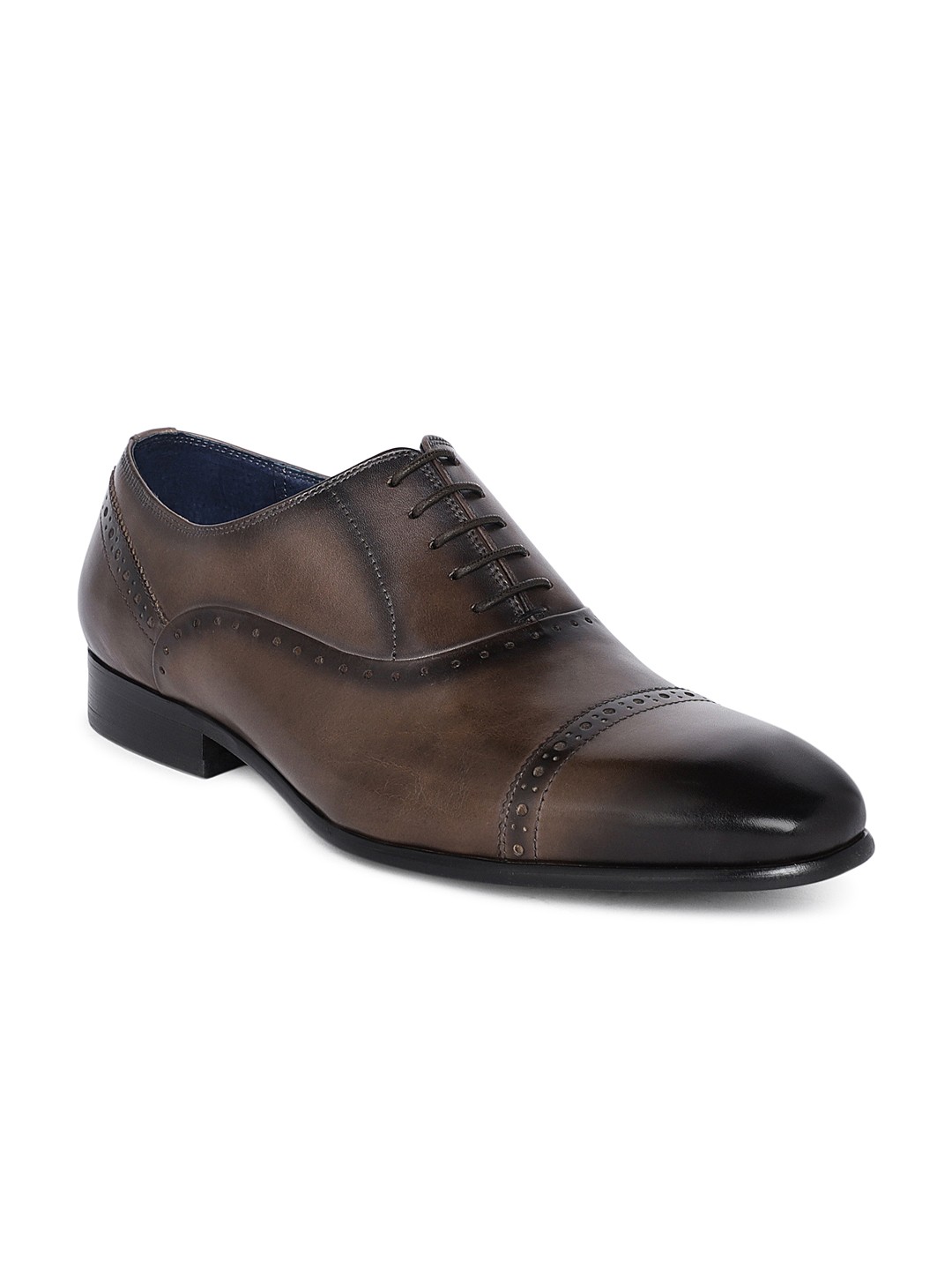 

Heel & Buckle London Men Grey Brown Solid Formal Leather Wingtip Oxford