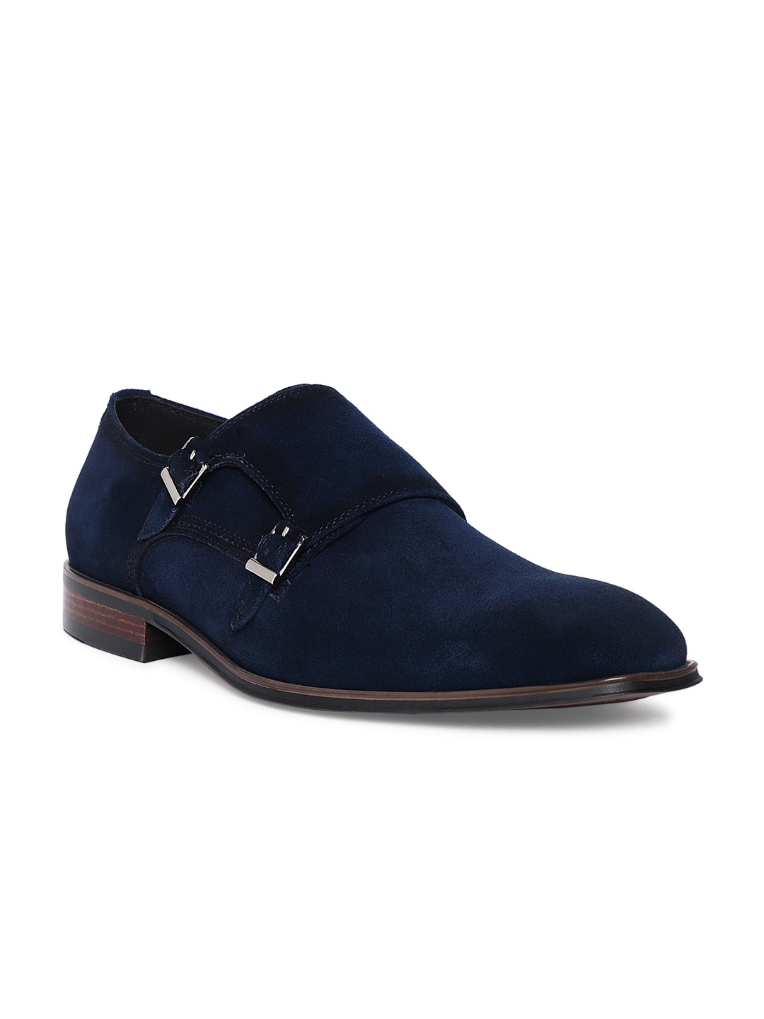 

Heel & Buckle London Men Navy Solid Suede Monk Shoes, Navy blue
